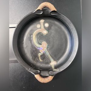 Two Handled Black Enameled Decorative Cast Iron like Pan